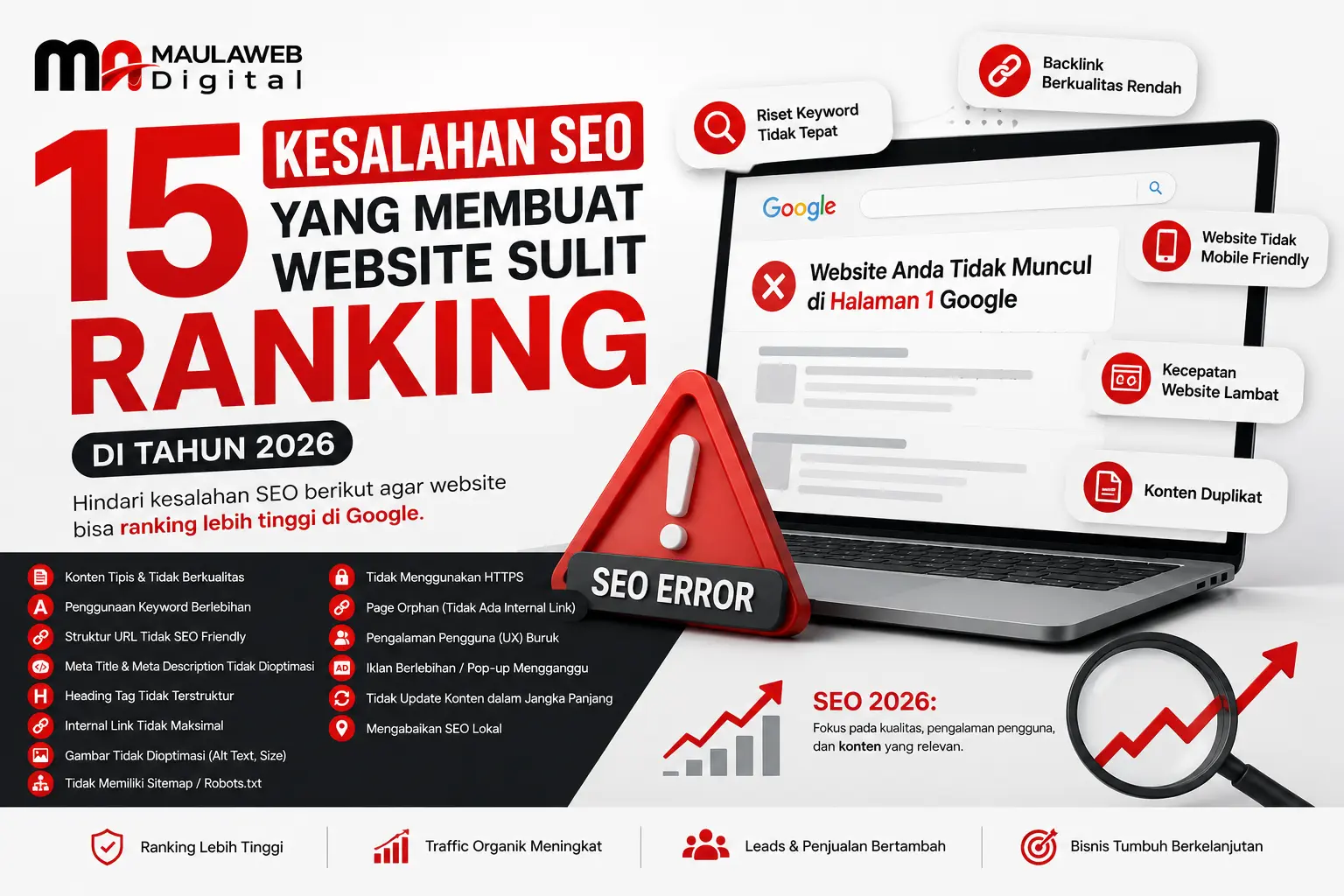 15 Kesalahan SEO yang Membuat Website Sulit Ranking di Tahun 2026